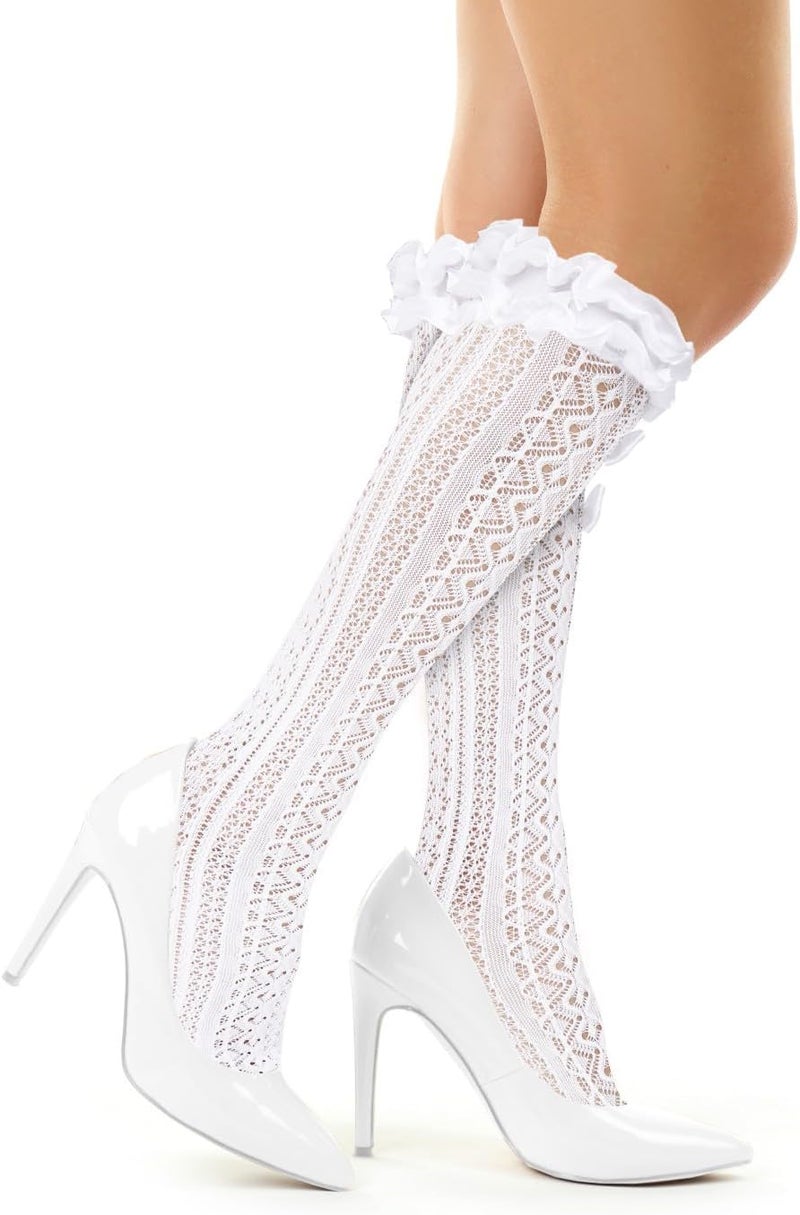 Benefeet Sox Lace Fishnet Knee High Socks Women Girls Ruffle Mesh Knee Highs Lolita Socks Fishnet Stockings - Image 1